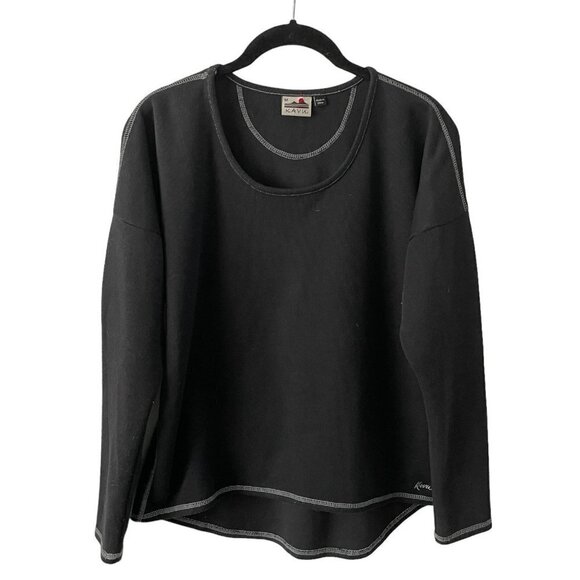 Kavu Scoop Neck Ribbed Knit Casual Pullover Long Sleeve T-Shirt Black Medium - Picture 1 of 7